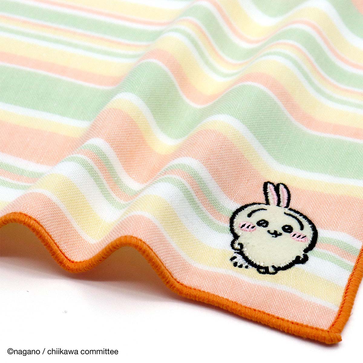 ちいかわ 8重ガーゼタオルハンカチ（ボーダー オレンジ） - Image 2