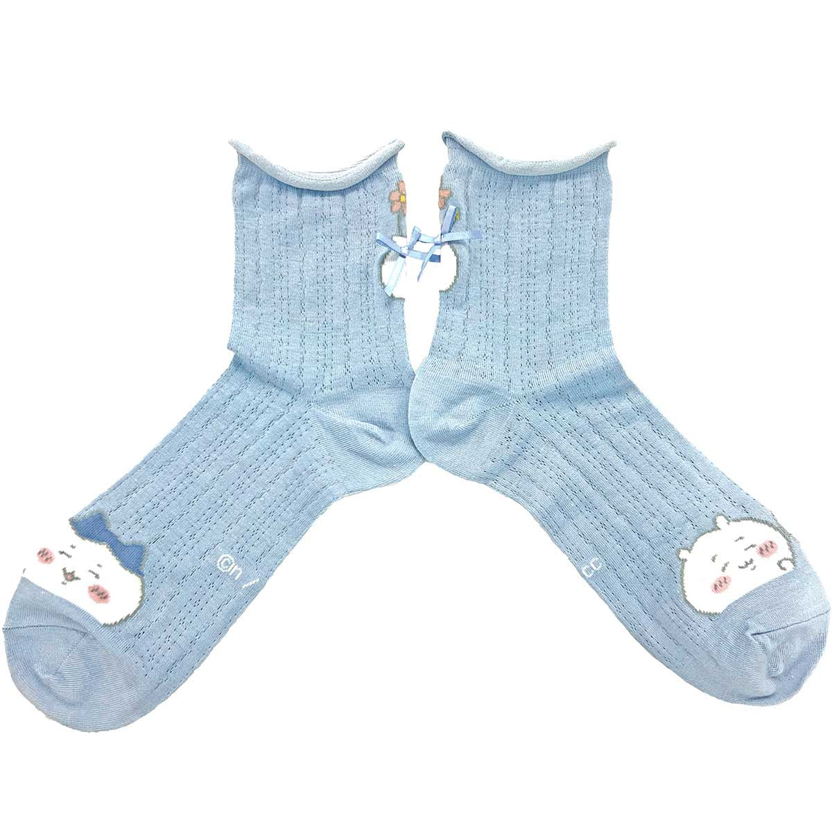 ちいかわ ほめられリボン付きクルーソックス（サックス） レディース用 - Image 3