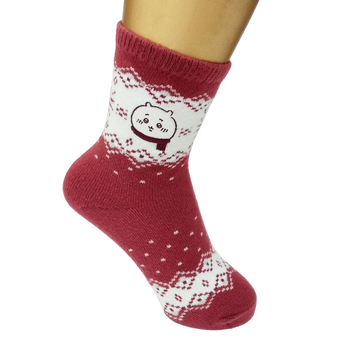 ちいかわ 刺繍クルーソックス（ノルディック柄・赤） レディース用 - Image 5