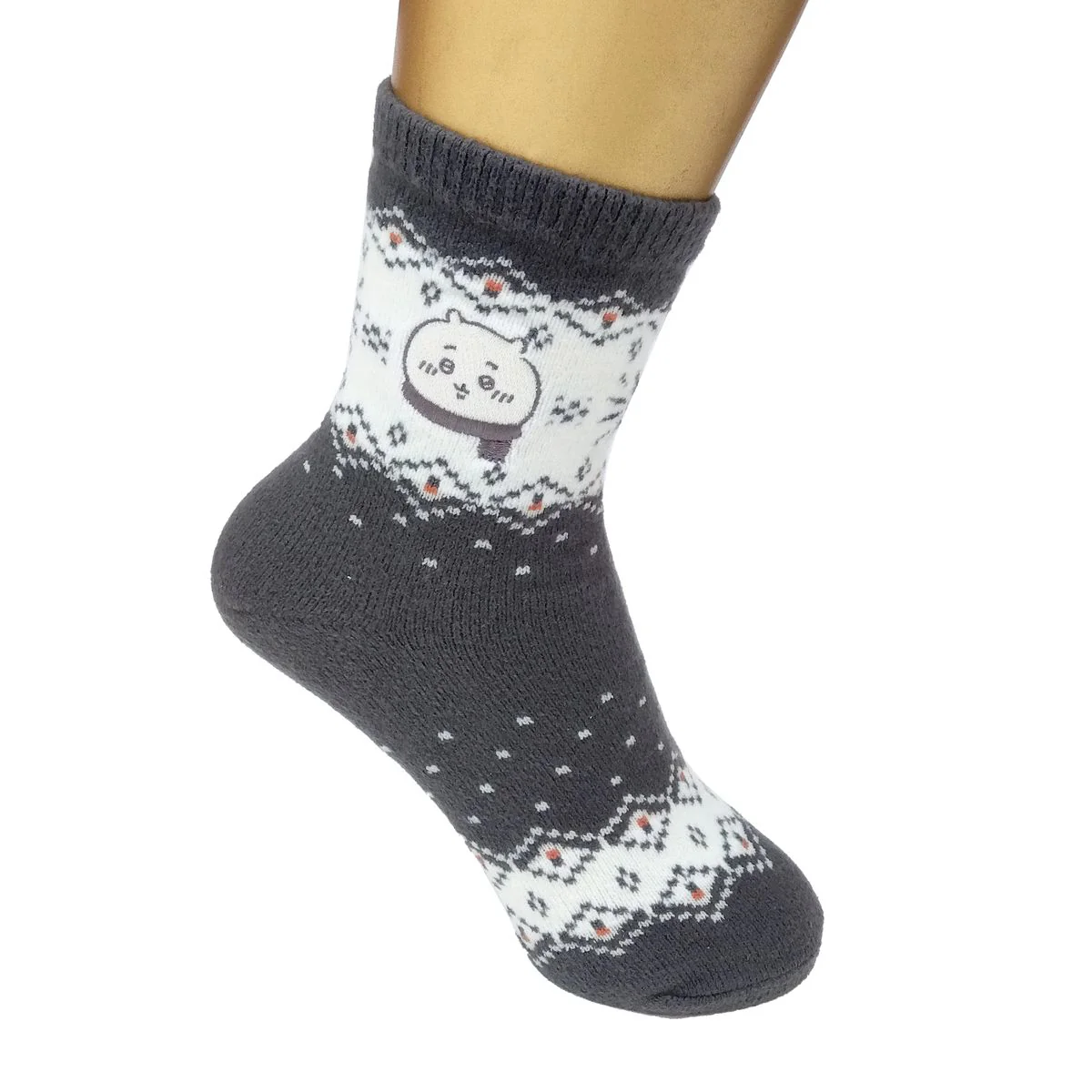 ちいかわ 刺繍クルーソックス（ノルディック柄・チャコールグレー） レディース用 - Image 5