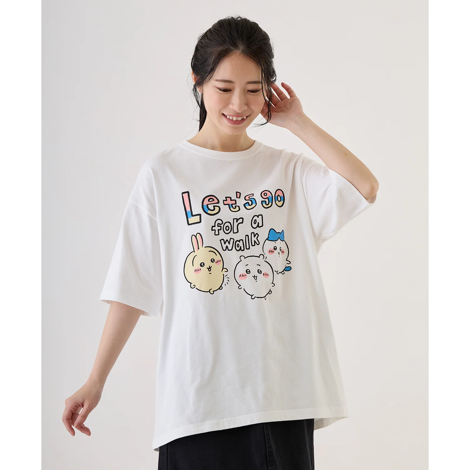 ちいかわ お出かけ楽しみ！な ビッグTシャツ お散歩 ホワイト - Image 7