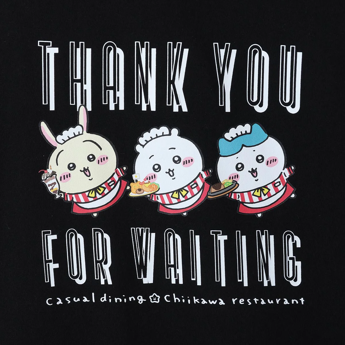 ちいかわ ちいかわレストラン Tシャツ THANK YOU FOR WAITING ブラック - Image 2