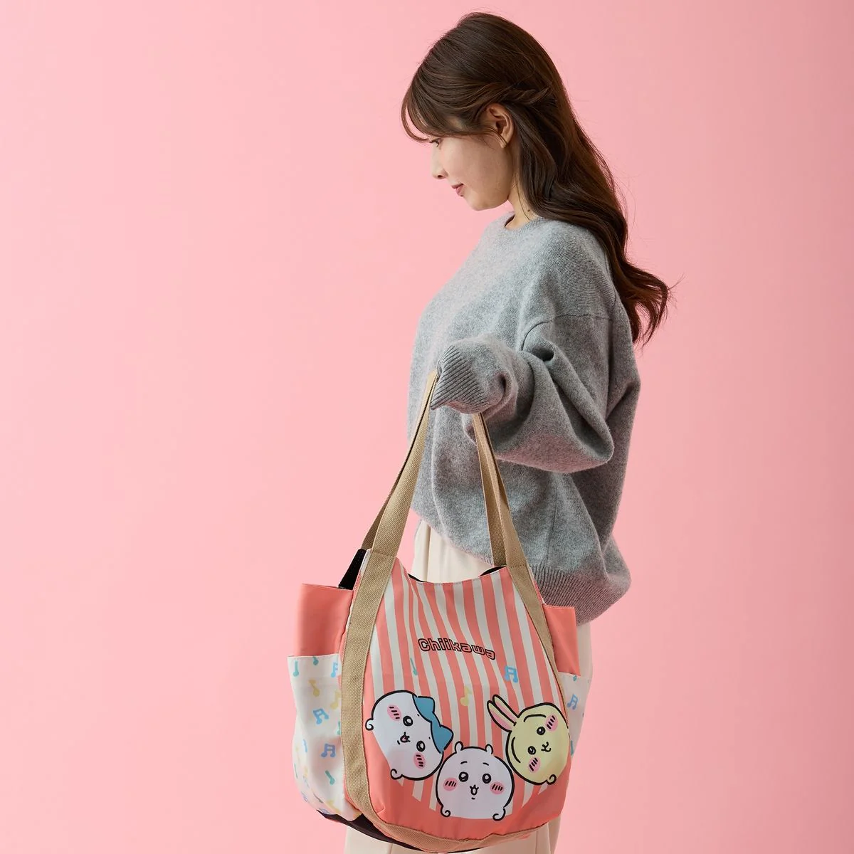 ちいかわ バルーンバッグ ストライプ ピンク - Image 3