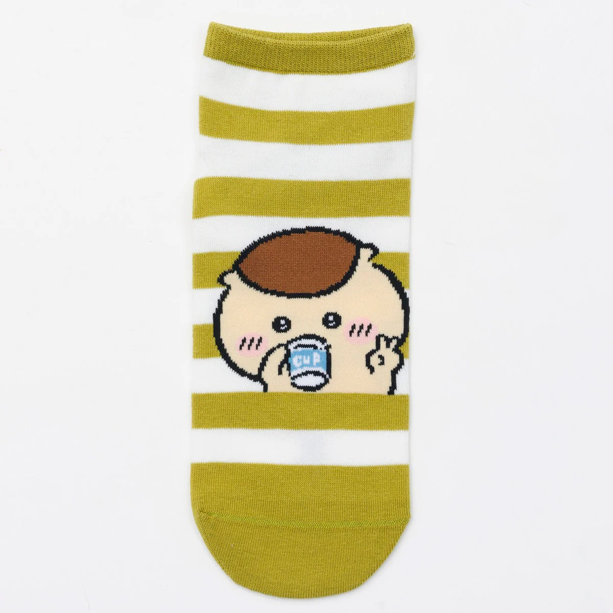 ちいかわ クルーソックス くりまんじゅうピース グリーンボーダー