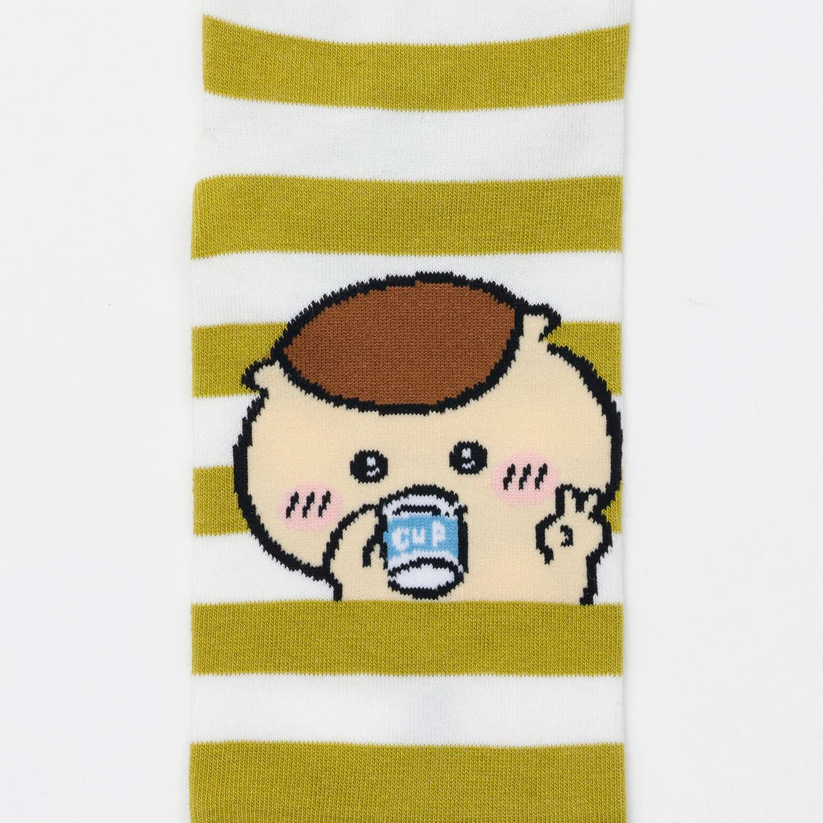 ちいかわ クルーソックス くりまんじゅうピース グリーンボーダー - Image 2