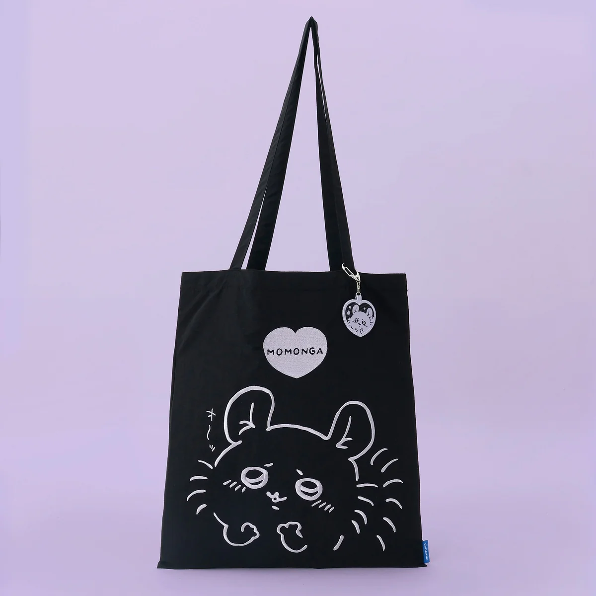 ちいかわ 刺繍トートバッグ モモンガハート ブラック  (刺繍キーホルダー付) - Image 9