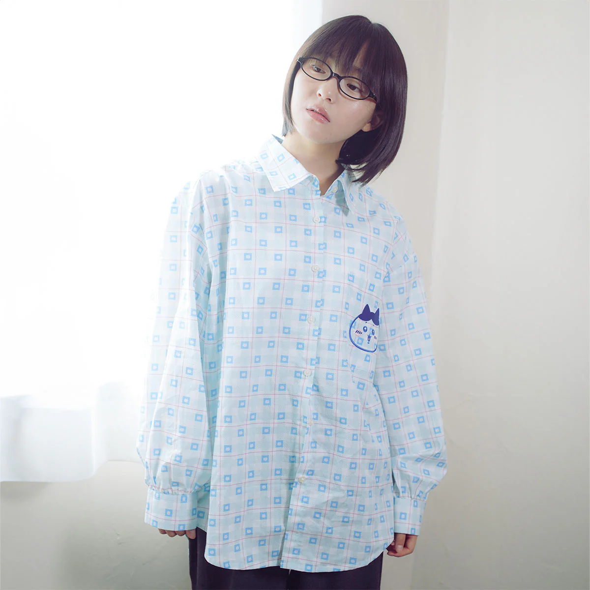 ちいかわ チェックシリーズ シャツ ハチワレ ブルー - Image 2