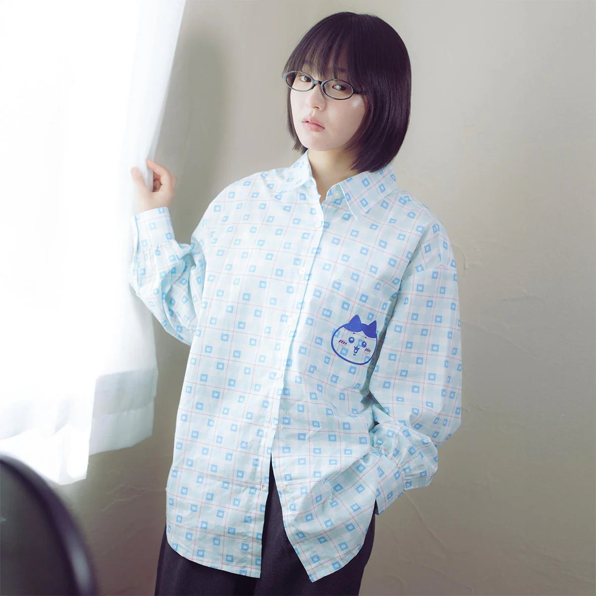ちいかわ チェックシリーズ シャツ ハチワレ ブルー - Image 3
