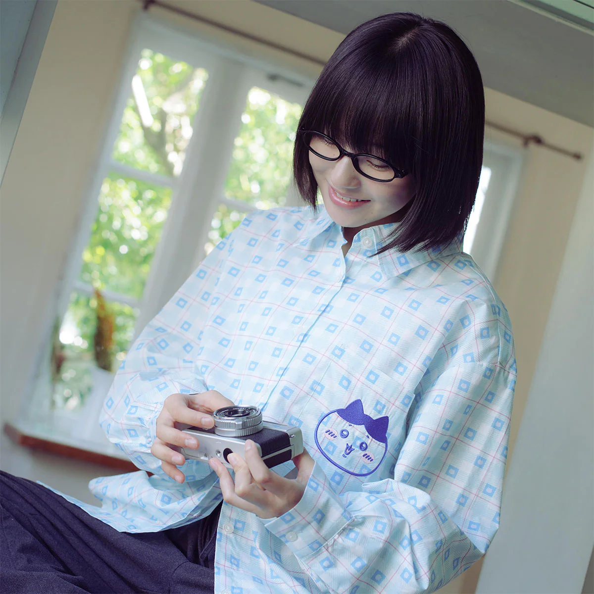ちいかわ チェックシリーズ シャツ ハチワレ ブルー - Image 5