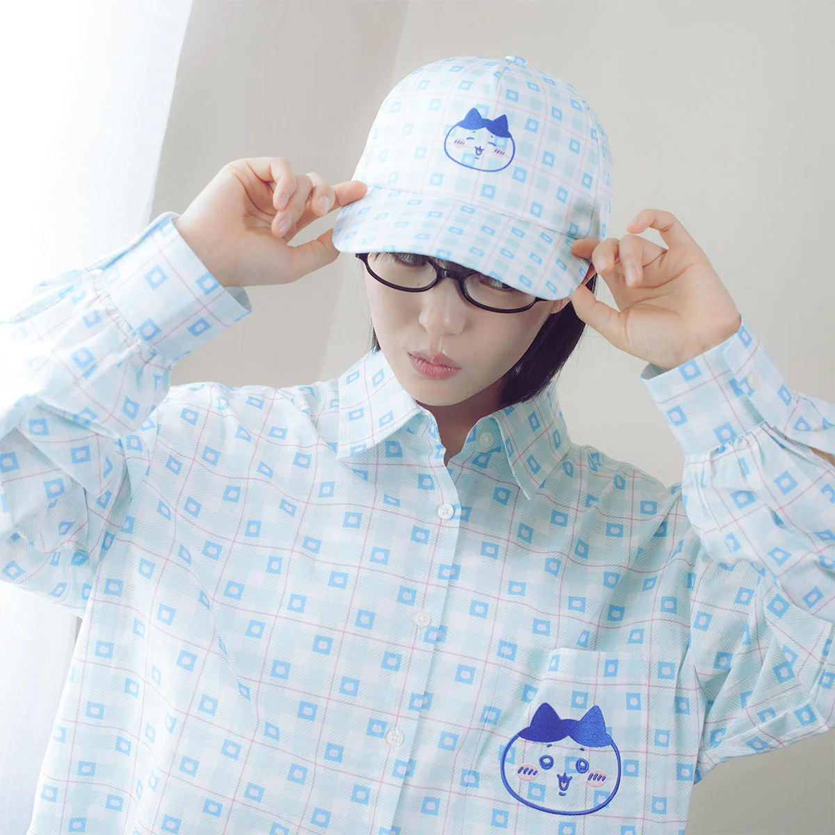 ちいかわ チェックシリーズ CAP ハチワレ ブルー - Image 2