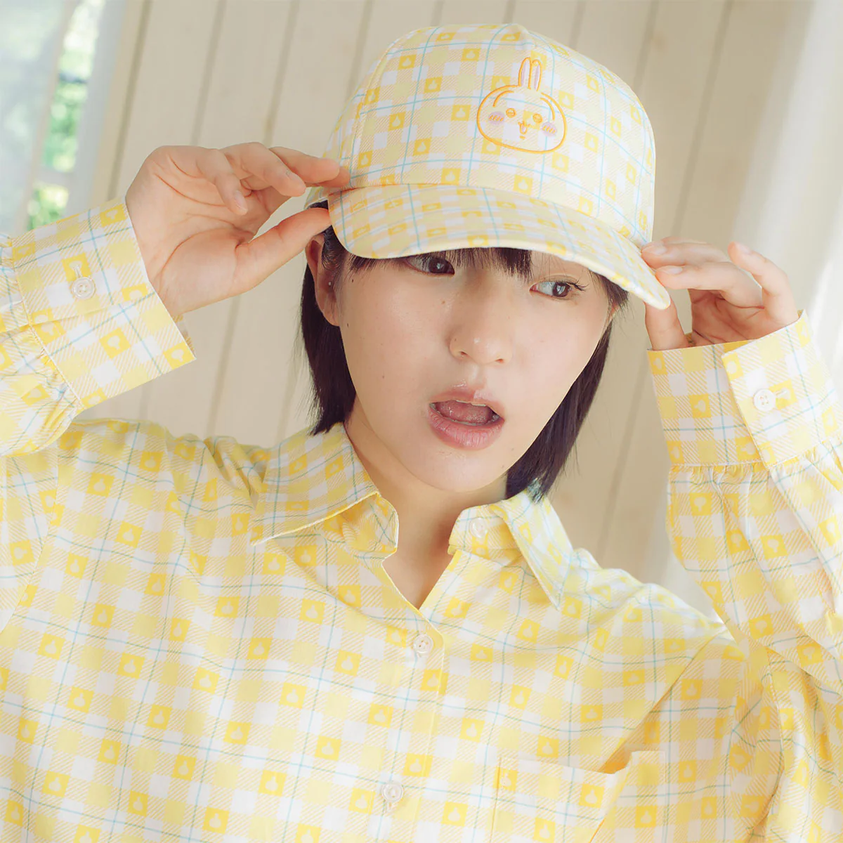 ちいかわ チェックシリーズ CAP うさぎ イエロー - Image 2