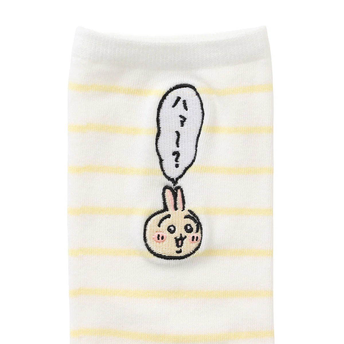 ちいかわ クルーソックス ワンポイント刺繍 うさぎボーダー ペールイエロー - Image 5