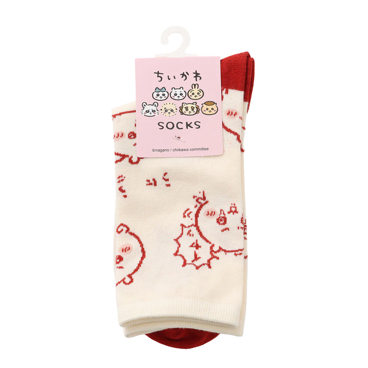 ちいかわ クルーソックス ちいかわ総柄 レッド - Image 5