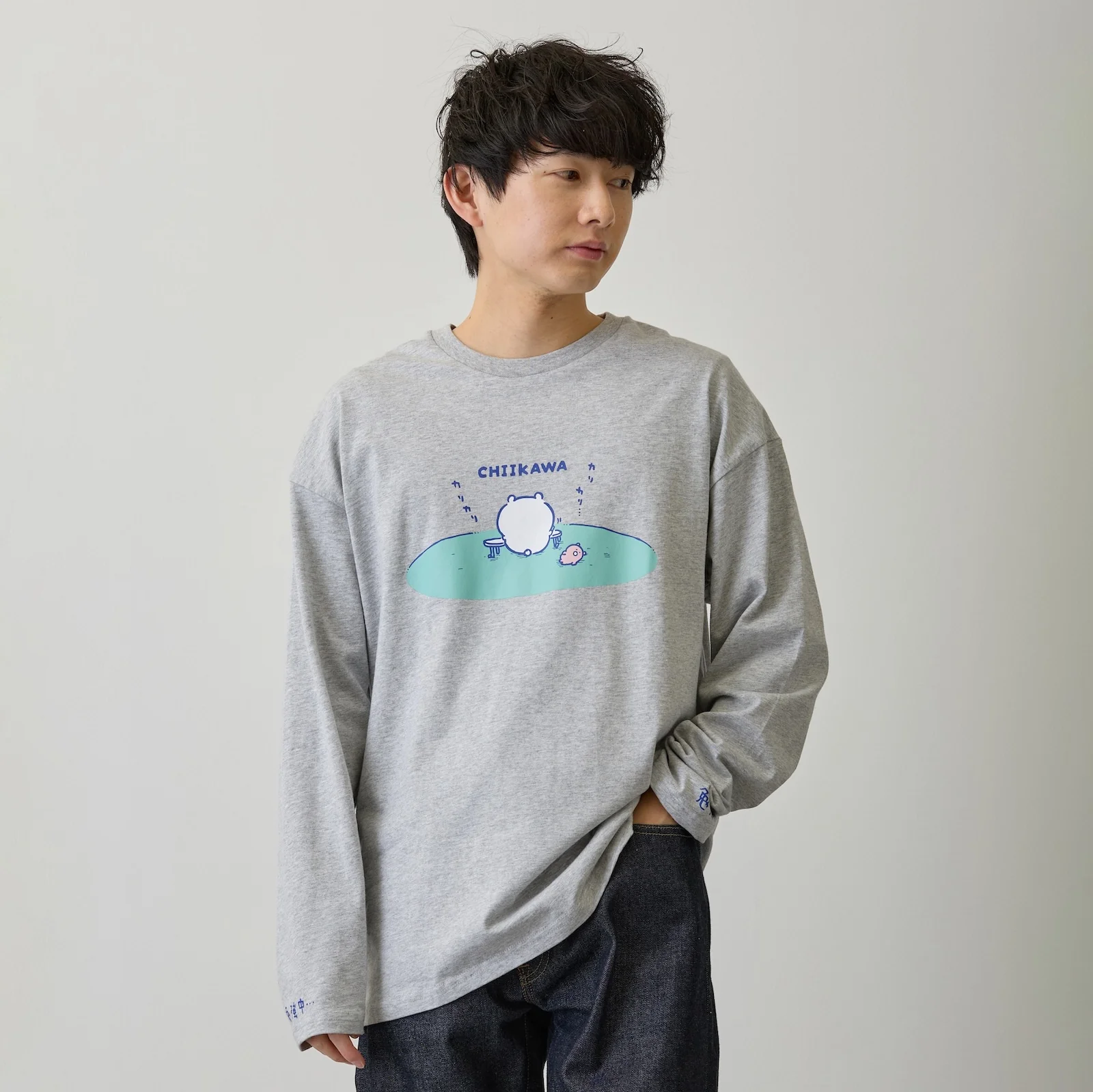 ちいかわ 長袖Tシャツ 試験勉強 アッシュ - Image 6
