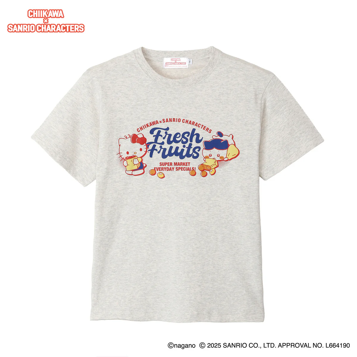 ちいかわ×サンリオキャラクターズ スーパーマーケットなTシャツ ハチワレ・ハローキティ アッシュ - Image 4