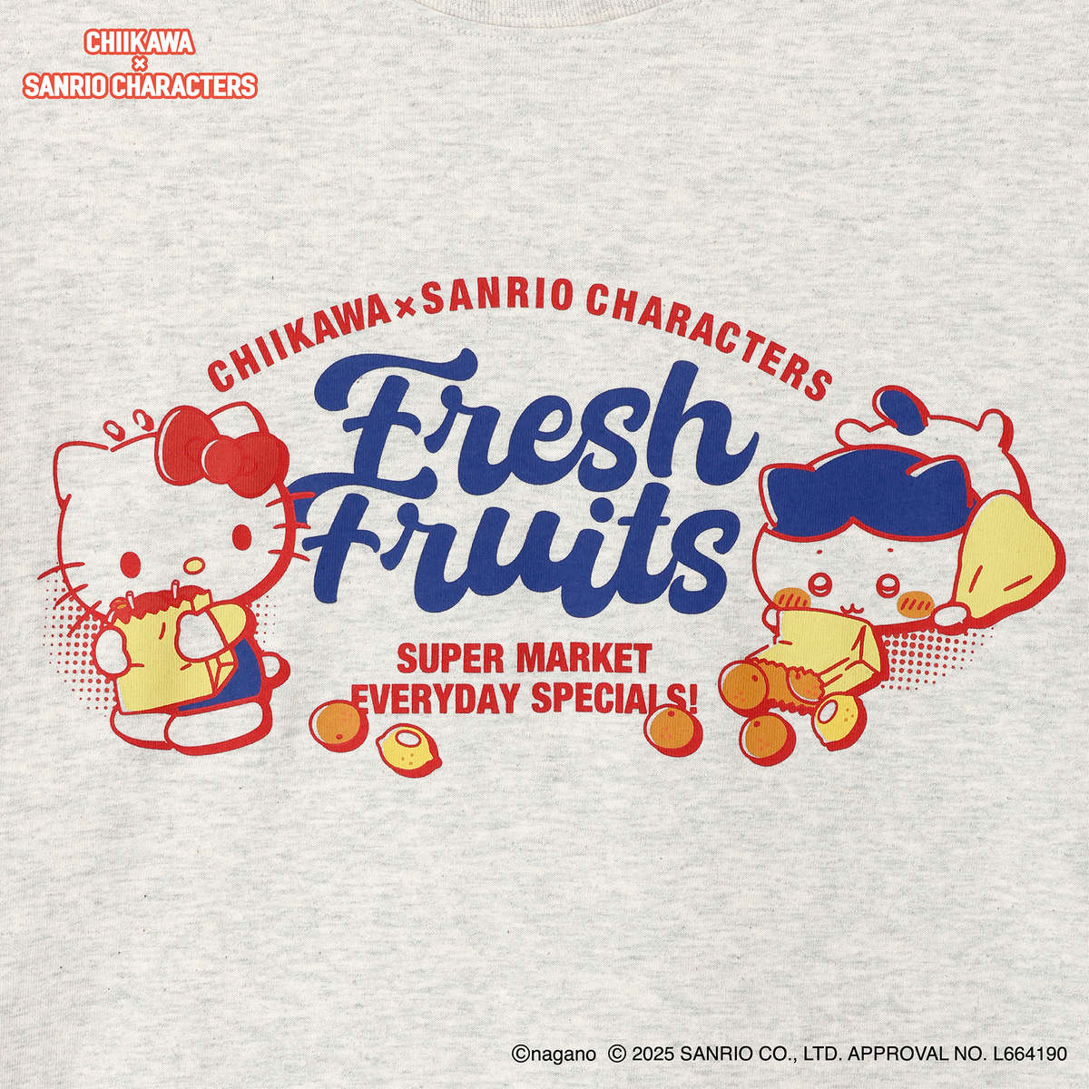 ちいかわ×サンリオキャラクターズ スーパーマーケットなTシャツ ハチワレ・ハローキティ アッシュ - Image 5