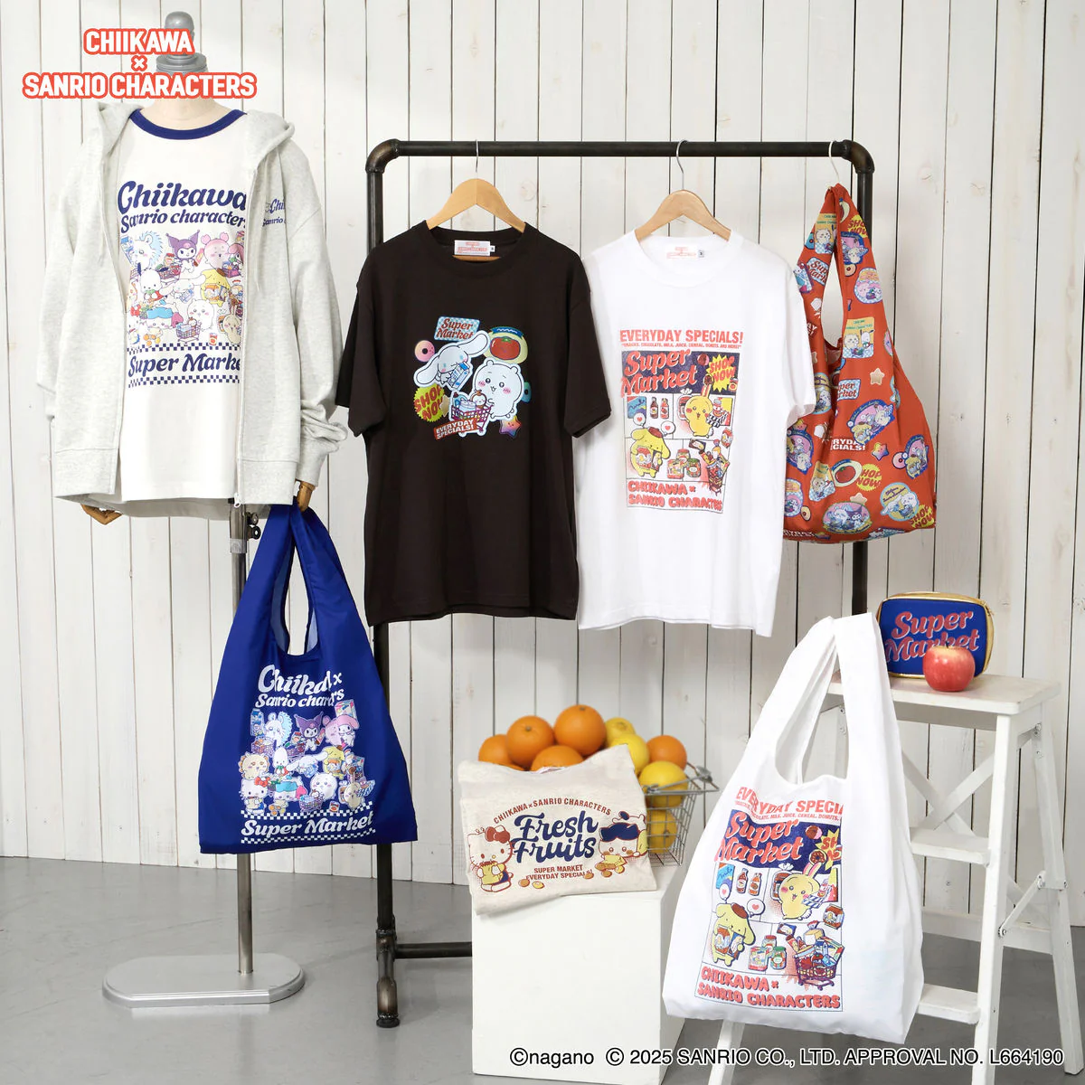 ちいかわ×サンリオキャラクターズ スーパーマーケットなTシャツ うさぎ・ポムポムプリン ホワイト - Image 3