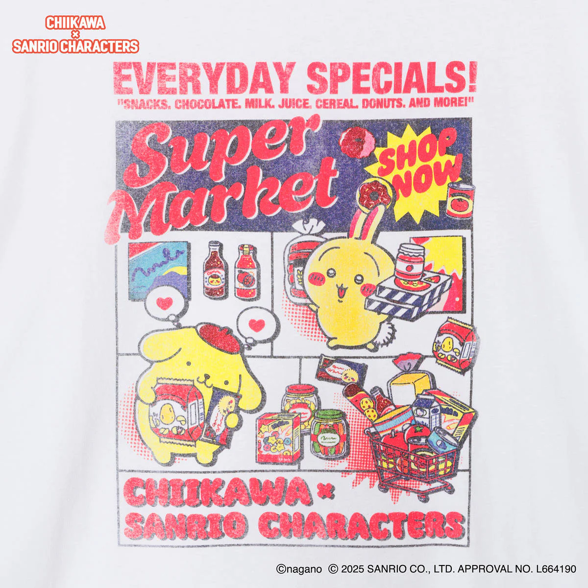 ちいかわ×サンリオキャラクターズ スーパーマーケットなTシャツ うさぎ・ポムポムプリン ホワイト - Image 5