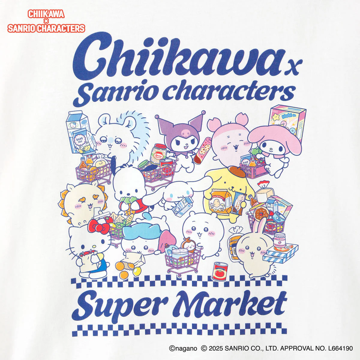 ちいかわ×サンリオキャラクターズ スーパーマーケットなTシャツ みんな バニラホワイト - Image 5