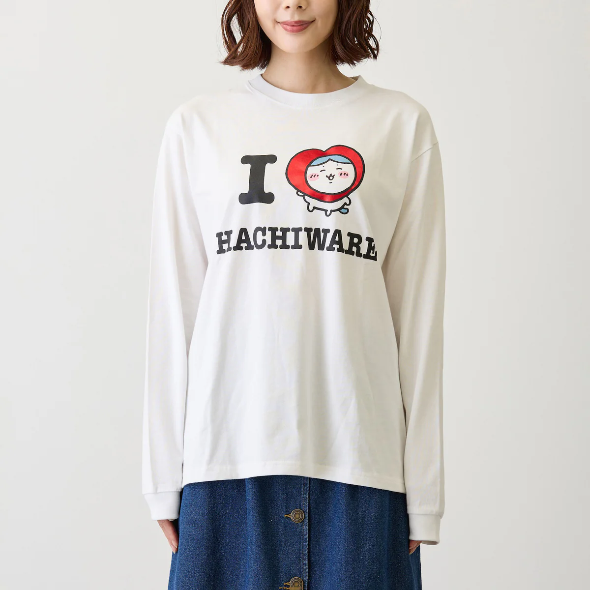 ちいかわ 長袖Tシャツ I LOVE HACHIWARE ホワイト - Image 4