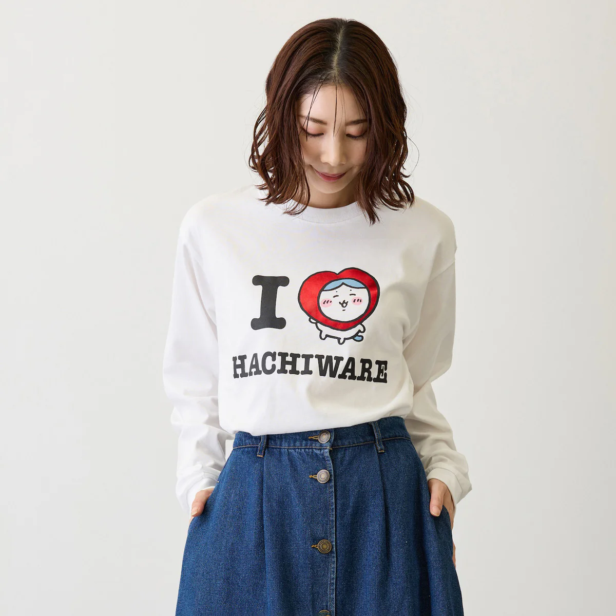 ちいかわ 長袖Tシャツ I LOVE HACHIWARE ホワイト - Image 7