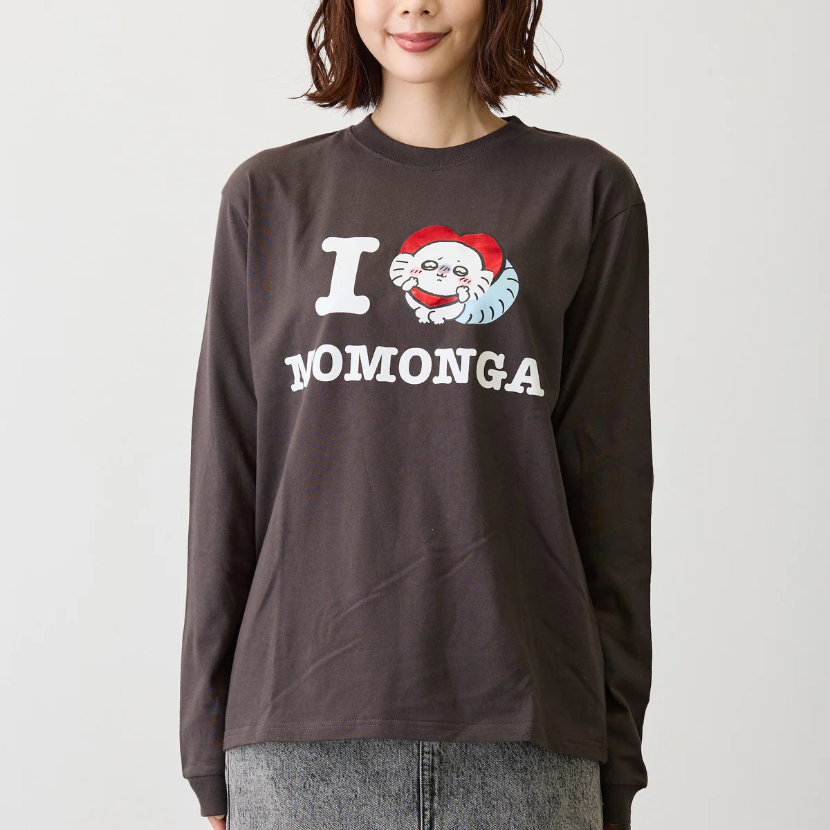 ちいかわ 長袖Tシャツ I LOVE MOMONGA スミ - Image 4
