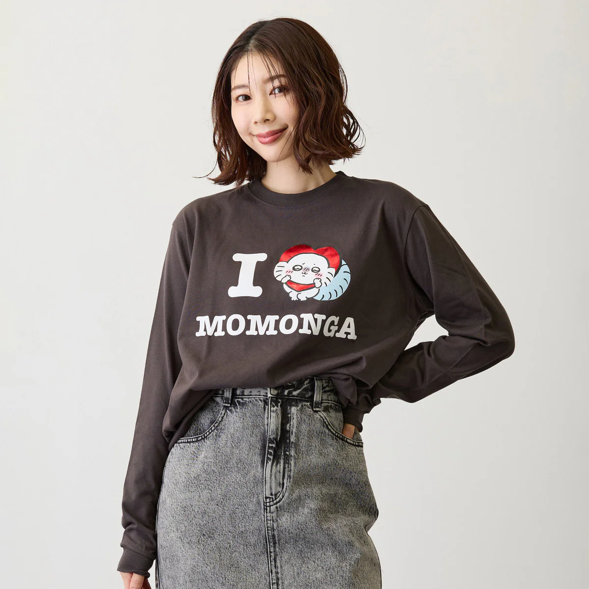 ちいかわ 長袖Tシャツ I LOVE MOMONGA スミ - Image 7