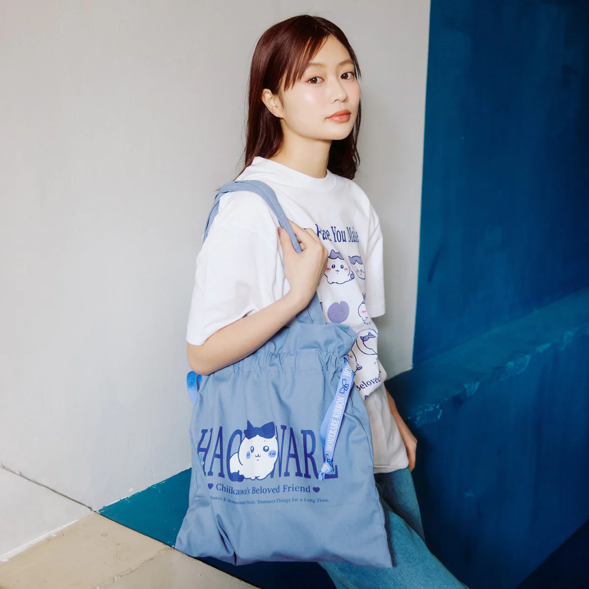 ちいかわ トートバッグ ハチワレシリーズ サックス - Image 3