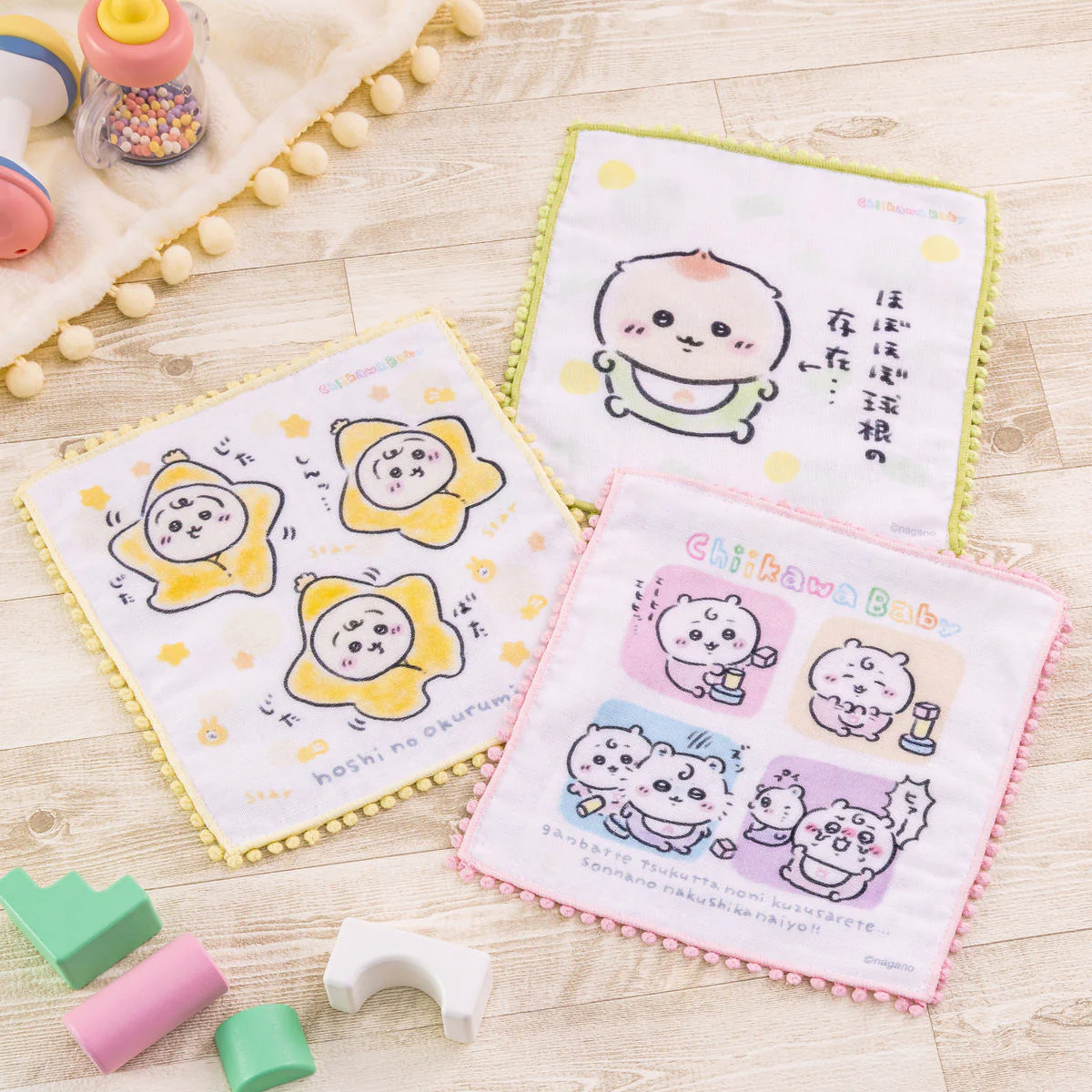 ちいかわ Chiikawa Baby ぽんぽんレース付きガーゼハンドタオル（ほぼほぼ球根の存在・・・） - Image 2