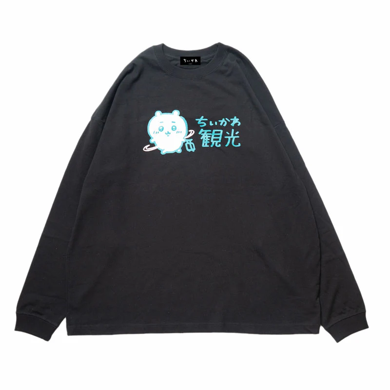 ちいかわ観光 ビックシルエットL/S Tシャツ 観光ロゴ(ブラック) - Image 2