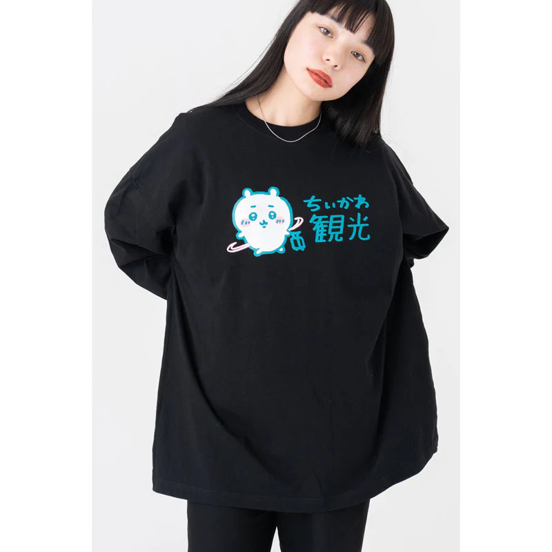 ちいかわ観光 ビックシルエットL/S Tシャツ 観光ロゴ(ブラック) - Image 3