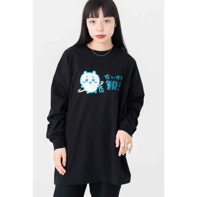 ちいかわ観光 ビックシルエットL/S Tシャツ 観光ロゴ(ブラック) - Image 4