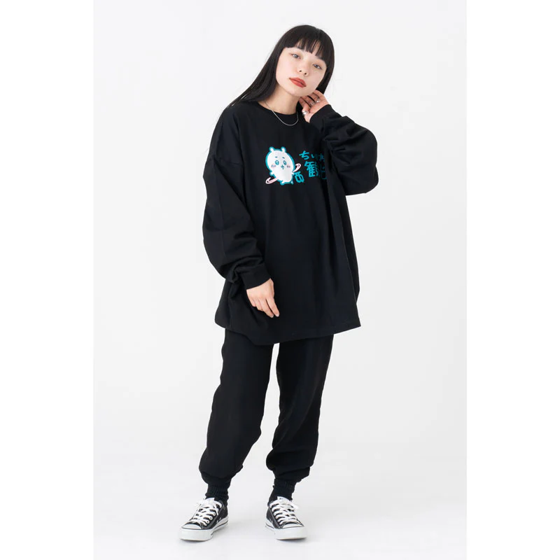 ちいかわ観光 ビックシルエットL/S Tシャツ 観光ロゴ(ブラック) - Image 5