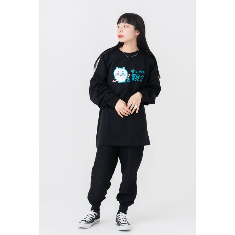 ちいかわ観光 ビックシルエットL/S Tシャツ 観光ロゴ(ブラック) - Image 6