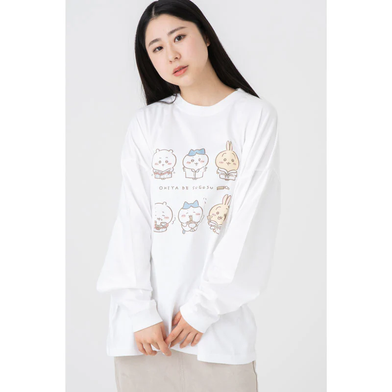 ちいかわ観光 ビックシルエットL/S Tシャツ 部屋で過ごす(ホワイト) - Image 3