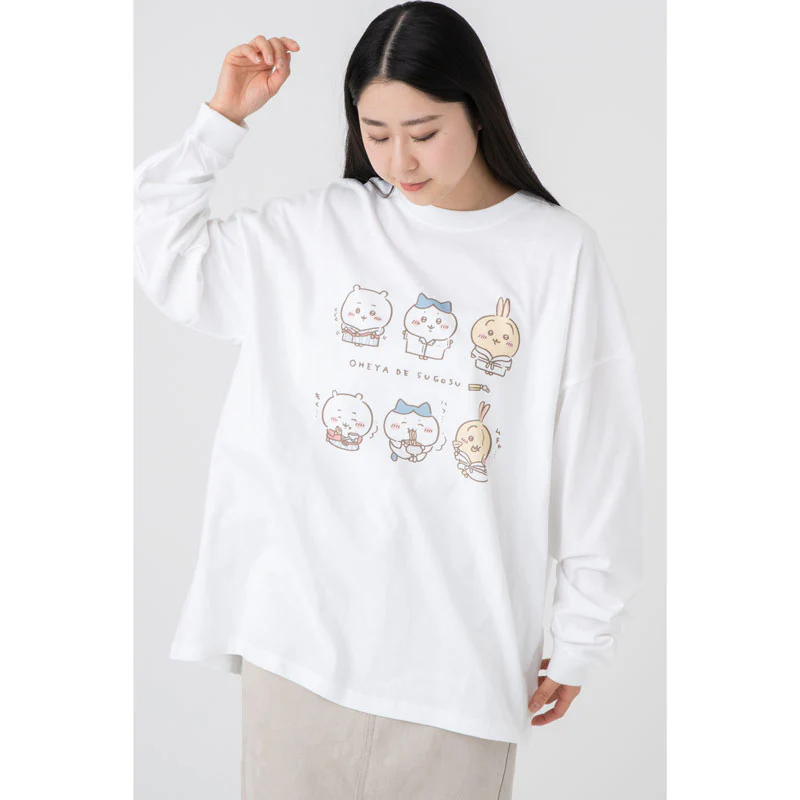 ちいかわ観光 ビックシルエットL/S Tシャツ 部屋で過ごす(ホワイト) - Image 4