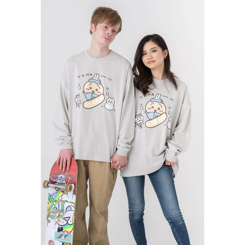 ちいかわ観光 ビックシルエットL/S Tシャツ うさぎスノボ(グレー) - Image 7