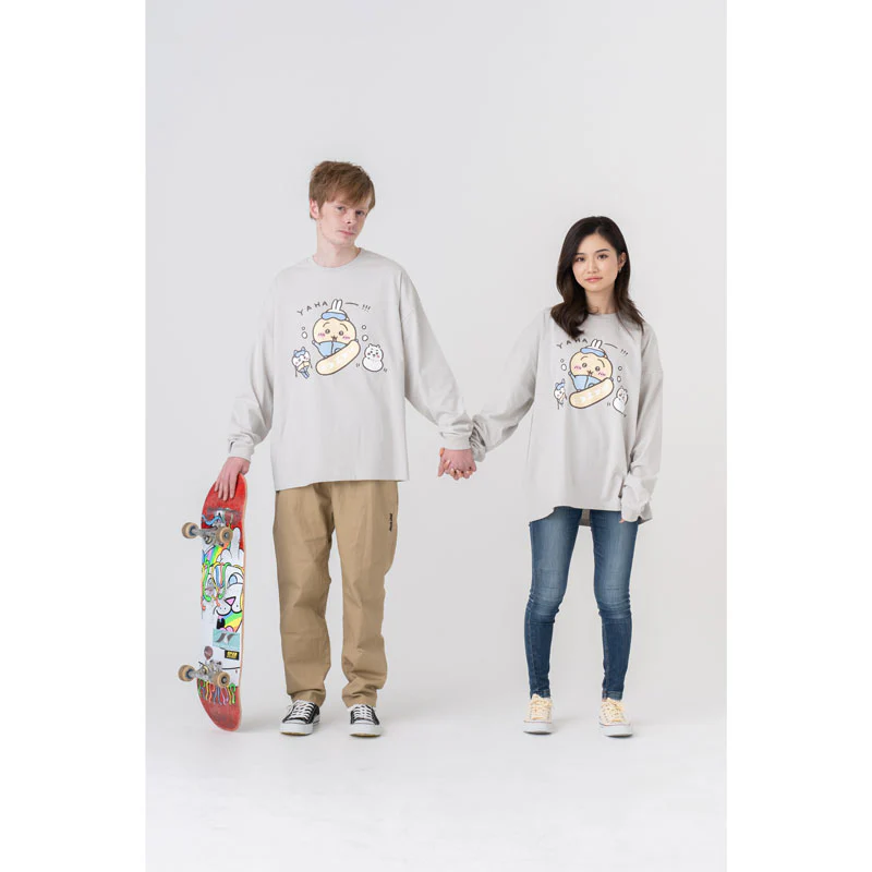 ちいかわ観光 ビックシルエットL/S Tシャツ うさぎスノボ(グレー) - Image 8