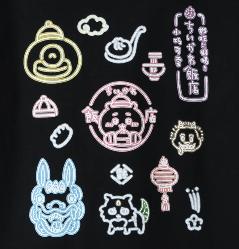 ちいかわ飯店 ビックTシャツ ネオンアート ブラック - Image 4