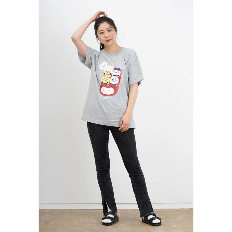 ちいかわ ワクワクゆうえんち Tシャツ ジェットコースター 杢グレー - Image 2