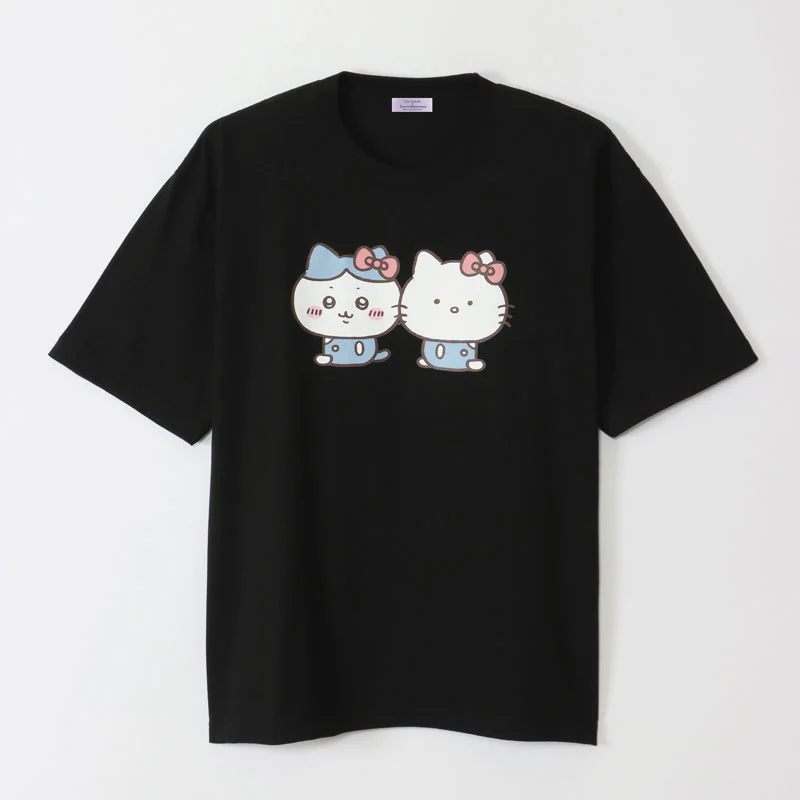 ちいかわ×サンリオキャラクターズ ビックTシャツ ハチワレ×ハローキティ ブラック - Image 4