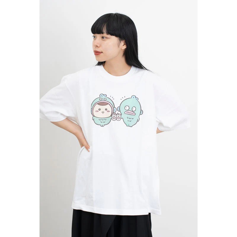 ちいかわ×サンリオキャラクターズ ビックTシャツ くりまんじゅう×ハンギョドン ホワイト - Image 3