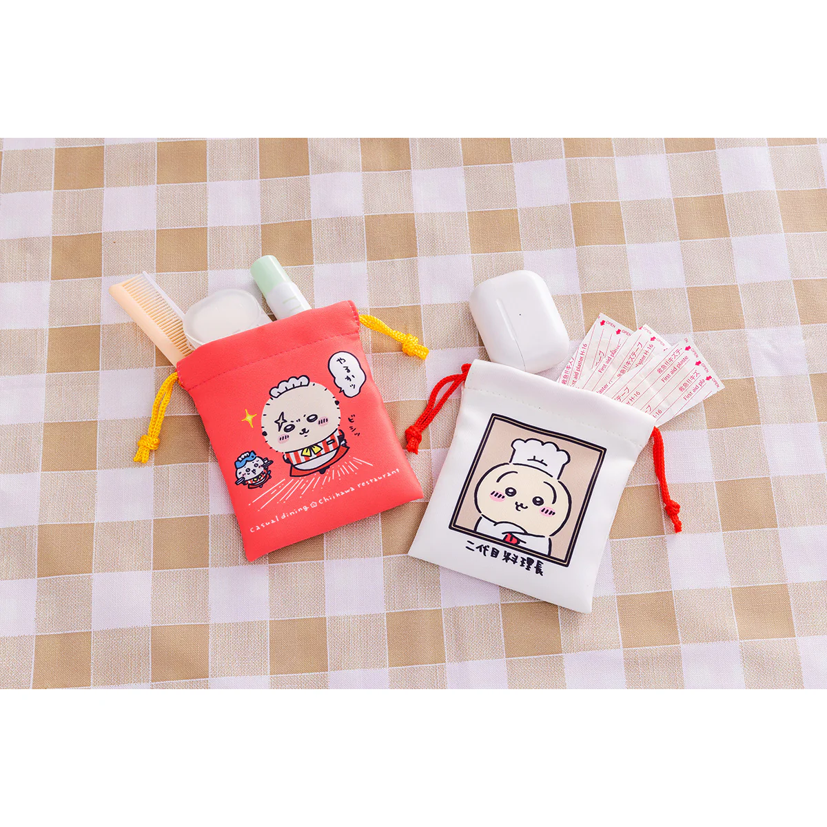 ちいかわ ちいかわレストラン 2個セットミニ巾着（やるかッ） - Image 2